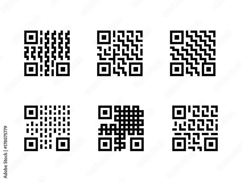 Set of QR Code with pattern, isolated on white Set of QR Code with pattern, isolated on white