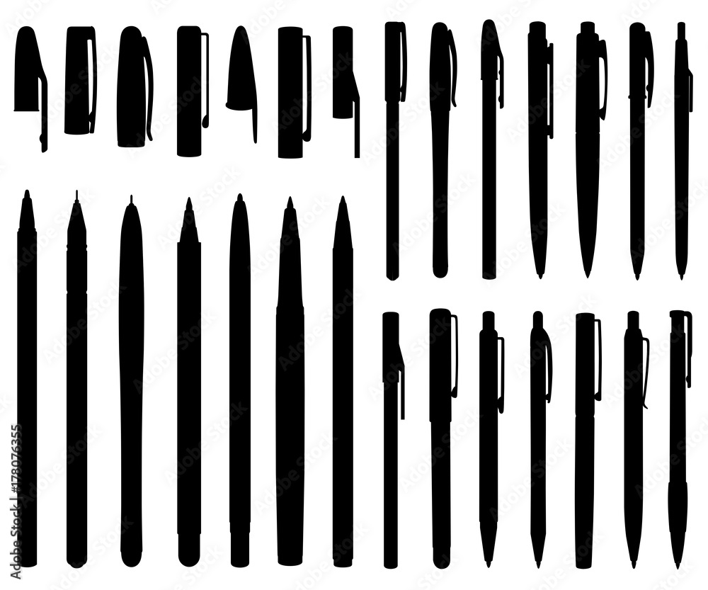 Set of different ballpoint pens isolated on white Set of different ballpoint pens isolated on white
