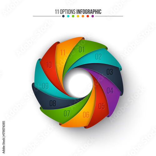 Vector circle infographic. Template for cycle diagram, graph, presentation and round chart. Business concept with 11 options, parts, steps or processes. Data visualization.