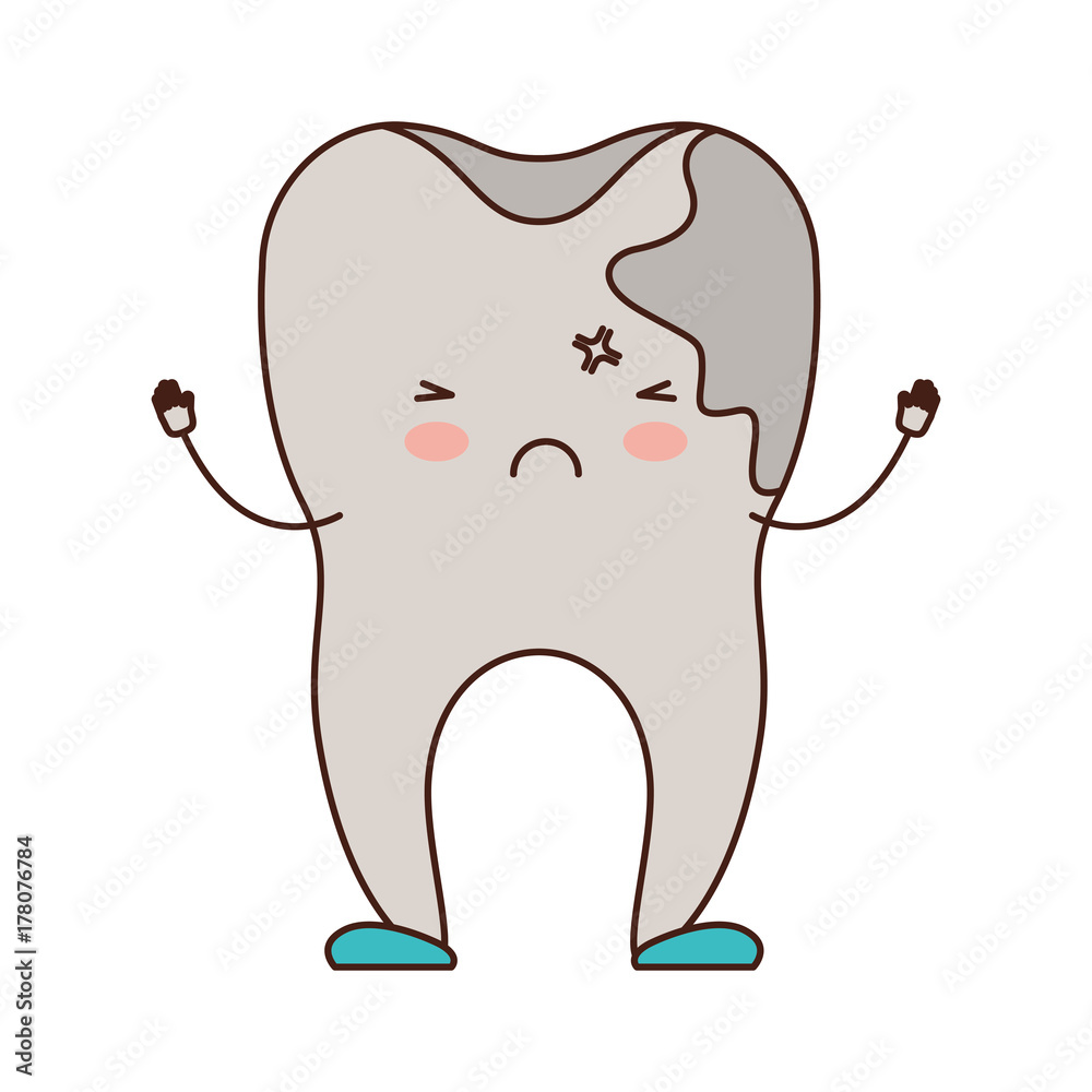 cartoon tooth with caries by side in colorful silhouette cartoon tooth with caries by side in colorful silhouette