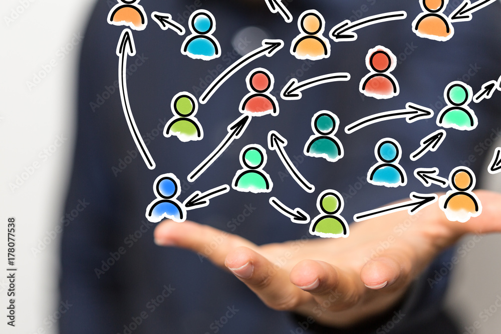 hand of businessman and social network on tech hand of businessman and social network on tech