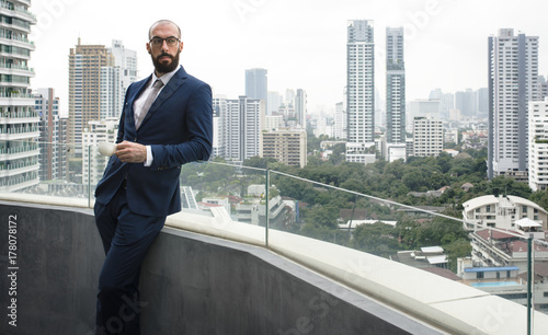 Business Person Standing Balcony Concept