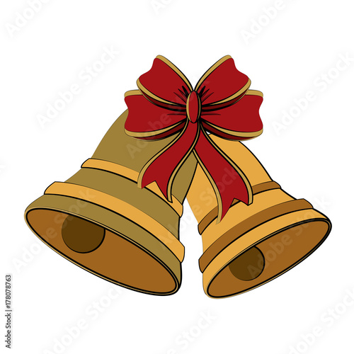 bell with ribbon bow ornament christmas related icon image vector illustration design 