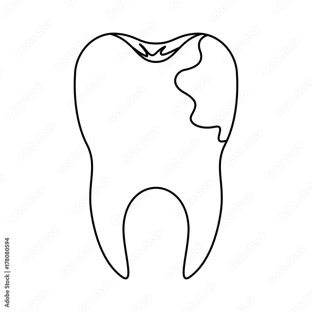 Obraz premium tooth with root and caries by side in monochrome silhouette