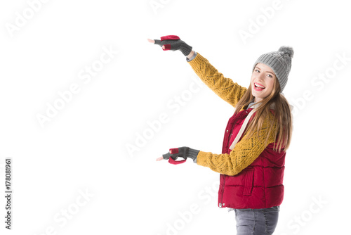 excited woman pointing at something