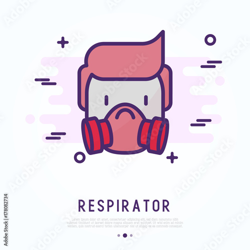 Man in respirator thin line icon. Modern vector illustration of protective mask.