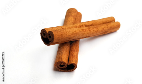 Cinnamon sticks on white background