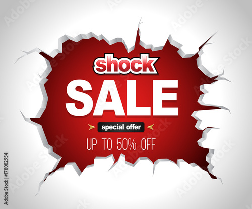 Shock sale banner on crack red wall