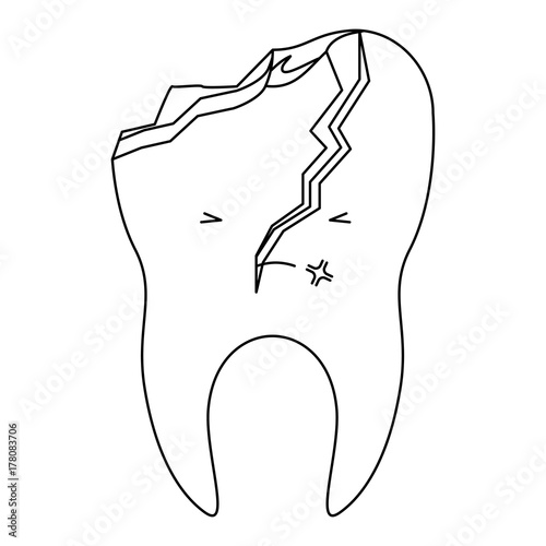 kawaii tooth with root and broken in monochrome silhouette