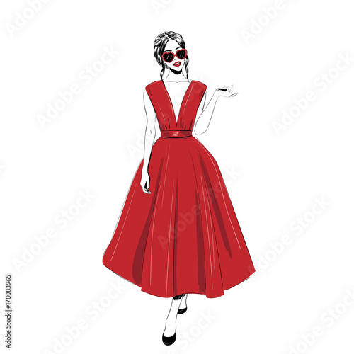 woman in red midi dress