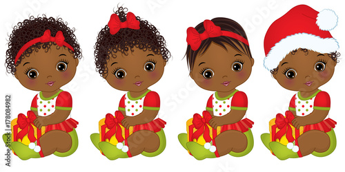 Vector Cute African American Baby Girl  Wearing Christmas Clothes