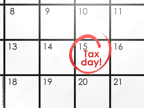 Tax day on white calendar