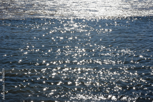 川の水面に映る太陽光