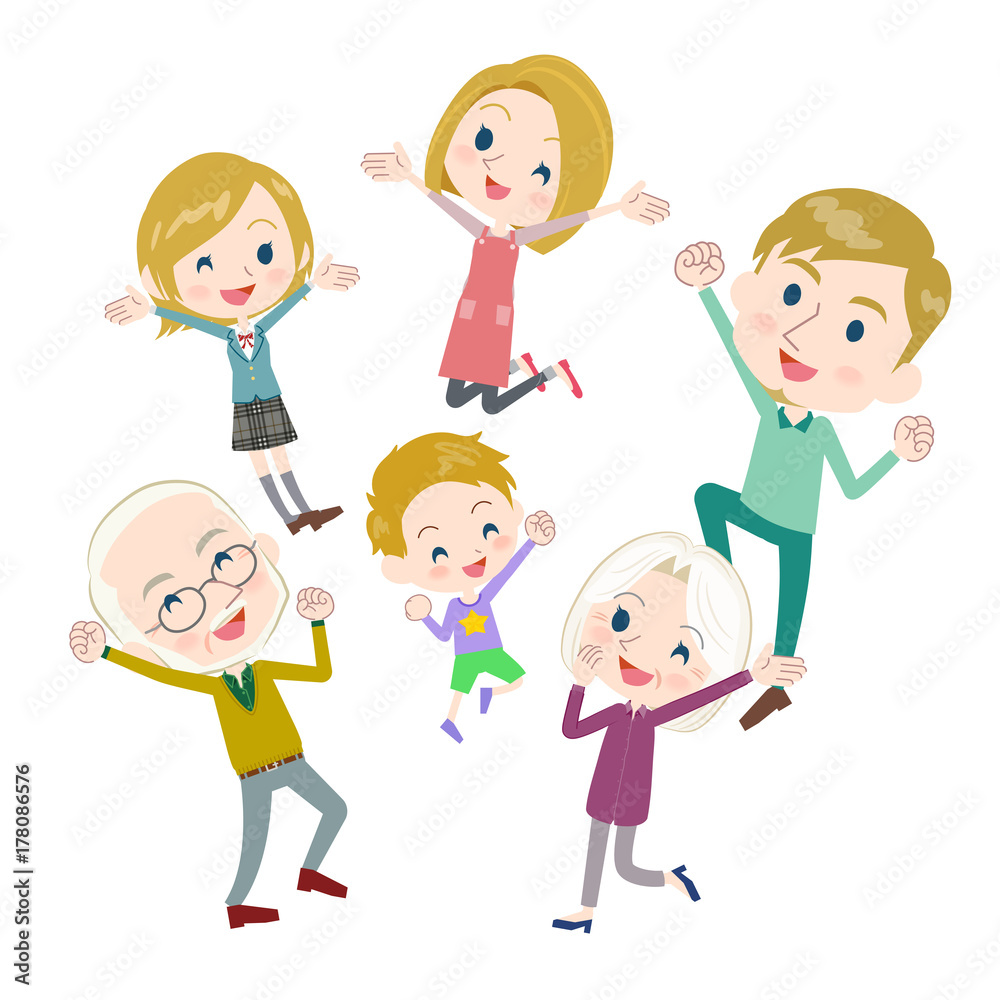 family three generations White_gather jump family three generations White_gather jump