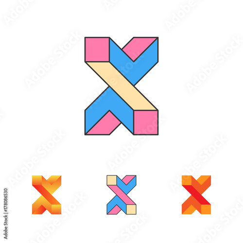 Optical Illusion Letter X  Logo Template. Impossible 3D Cross Logotype. Emblem Idea. Vector.
