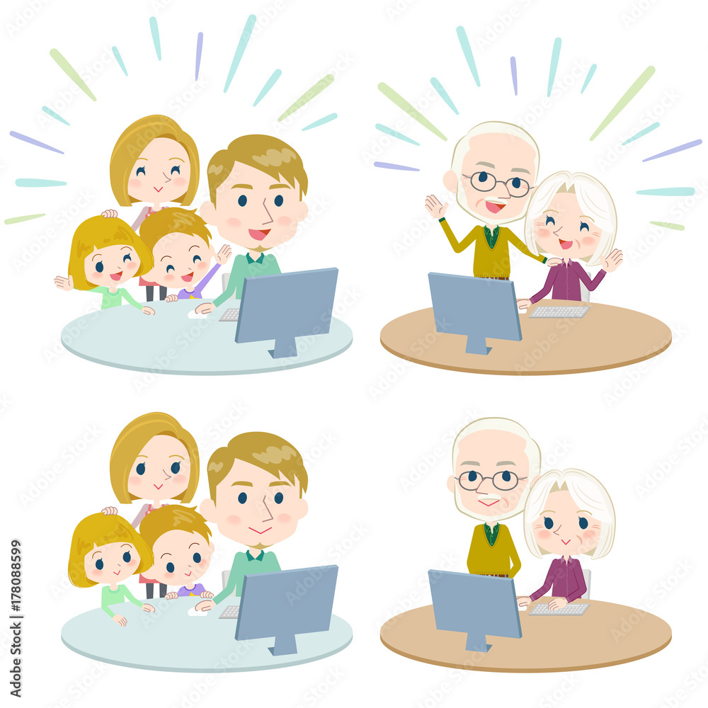 family 3 generations internet communication White_Remote family 3 generations internet communication White_Remote