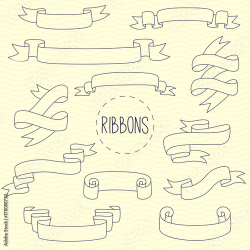 Doodle ribbons vector set