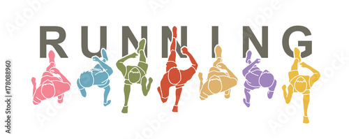 People running top view with text graphic vector