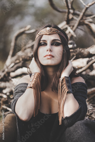 Beautiful Boho girl portrait in nature