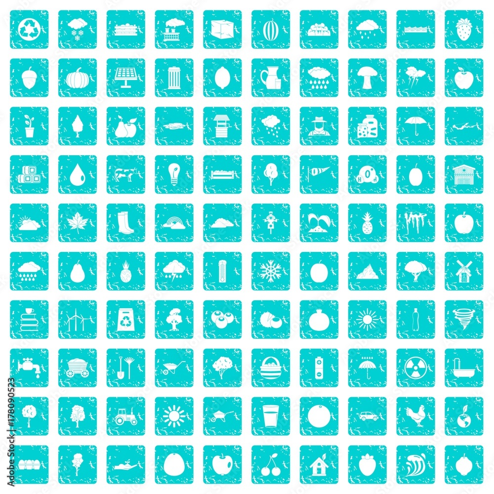 100 fruit icons set grunge blue 100 fruit icons set grunge blue