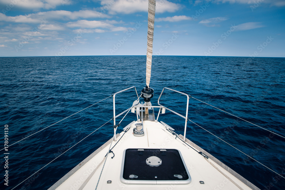 The sea view from the front of the yacht, in the summer time The sea view from the front of the yacht, in the summer time