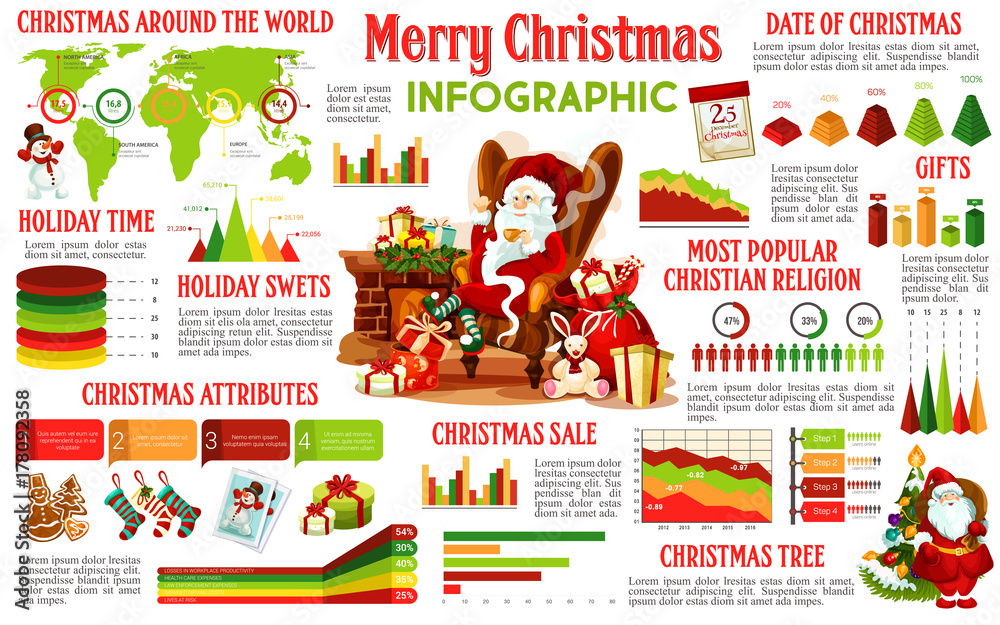 Christmas infographic with Xmas holiday symbols