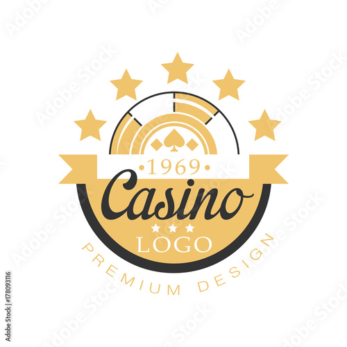 Casino logo premium design, golden vintage gambling badge or emblem vector Illustration