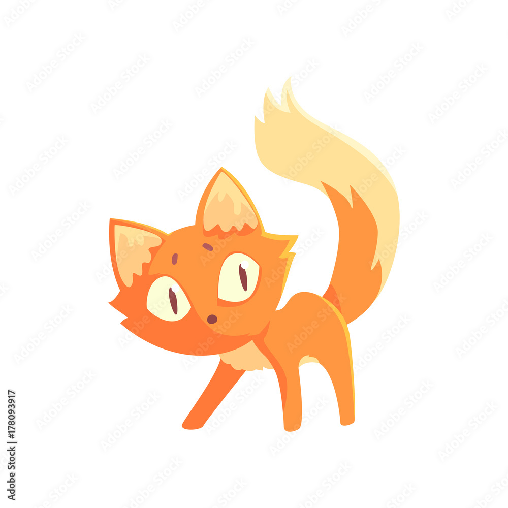 Funny curious red kitten, cute cartoon animal character vector Illustration Funny curious red kitten, cute cartoon animal character vector Illustration