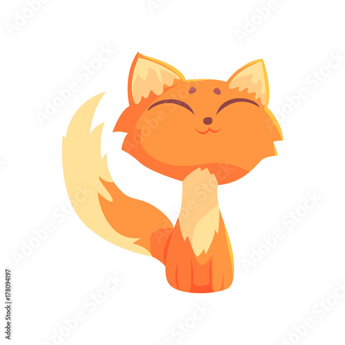 Funny red kitten sitting on the floor with closed eyes  cute cartoon animal character vector Illustration