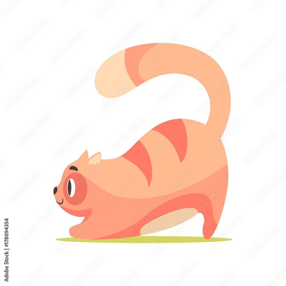 Funny red cat hunting, side view, cute cartoon animal character vector  Illustration Stock Vector | Adobe Stock