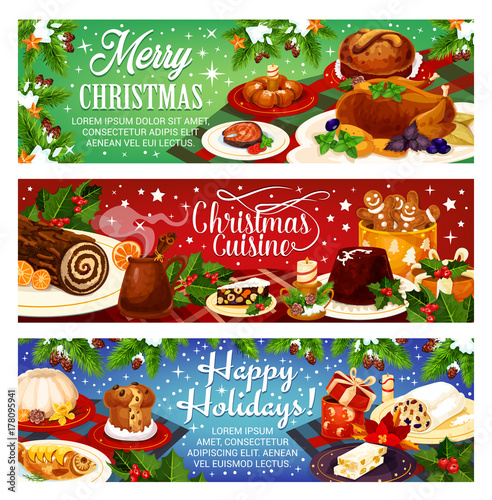Christmas dinner vector greeting banners