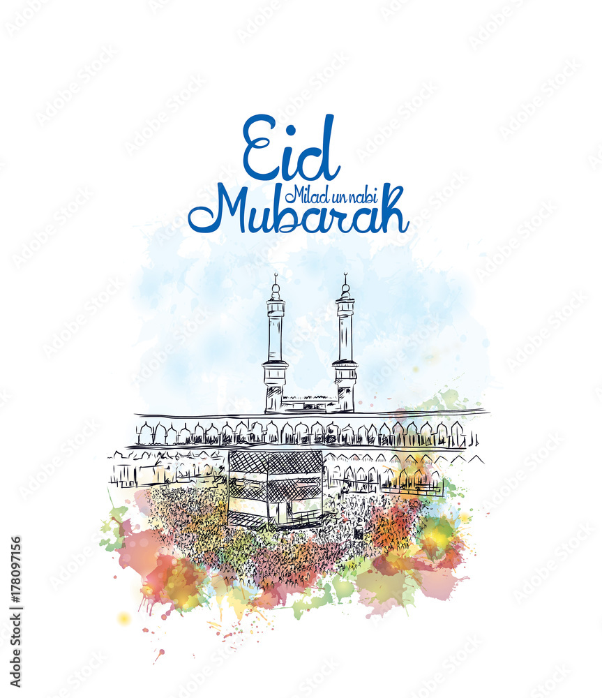 Eid Milad Un Nabi Mubarak design poster with watercolor splash ...