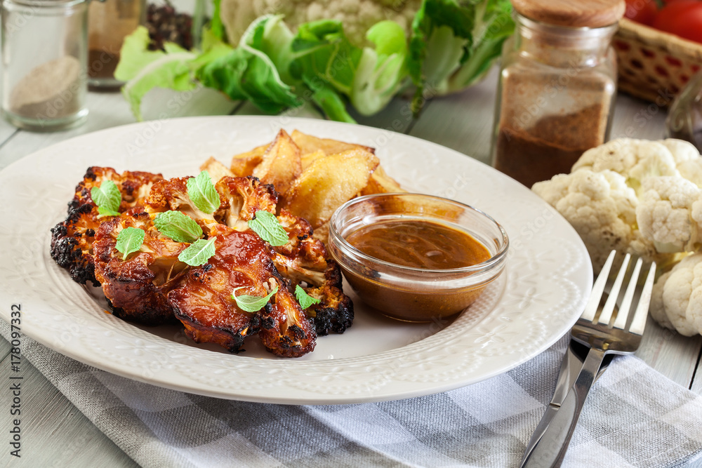 Vegetarian roasted cauliflower steak with herbs