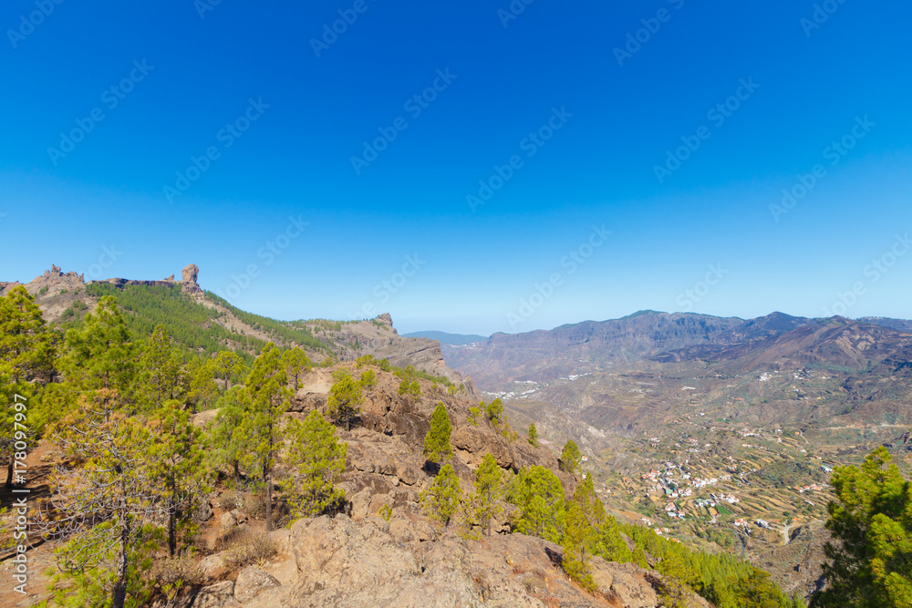 Rock Nublo, Gran Canaria, Spain, view from presa de los hornos, sunny summer day
