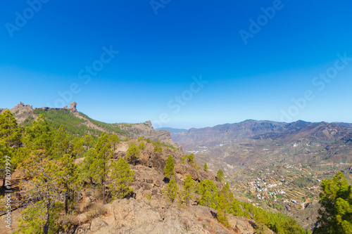 Rock Nublo, Gran Canaria, Spain, view from presa de los hornos, sunny summer day