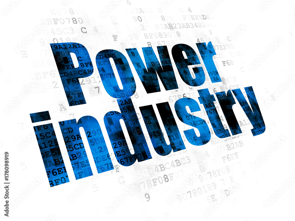 Manufacuring concept: Pixelated blue text Power Industry on Digital background Manufacuring concept: Pixelated blue text Power Industry on Digital background