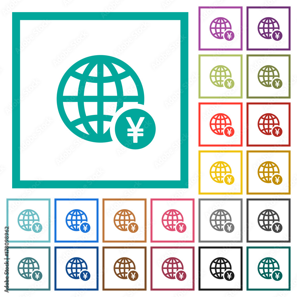Online Yen payment flat color icons with quadrant frames Online Yen payment flat color icons with quadrant frames