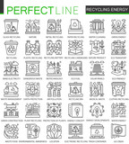 Recycling energy outline mini concept symbols. Renewable energy, green technology modern stroke linear style illustrations set. Perfect thin line icons.