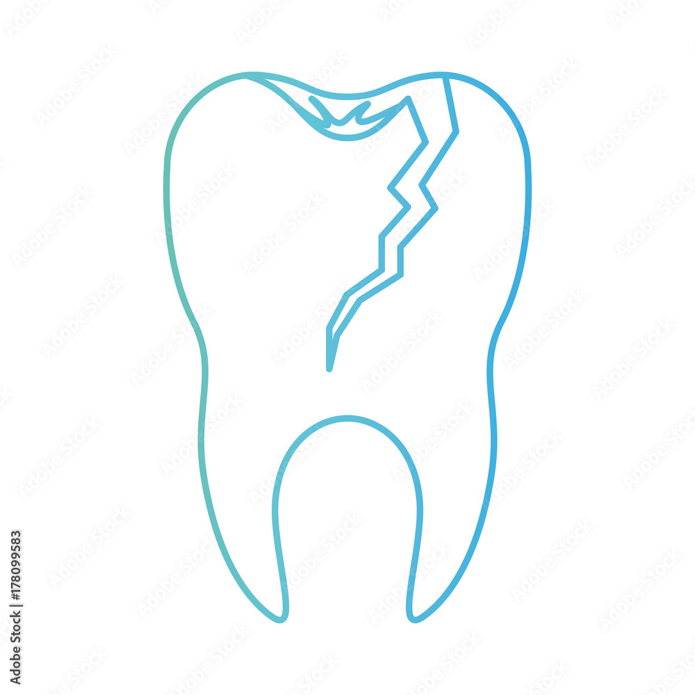 broken tooth with root in degraded green to blue color contour broken tooth with root in degraded green to blue color contour