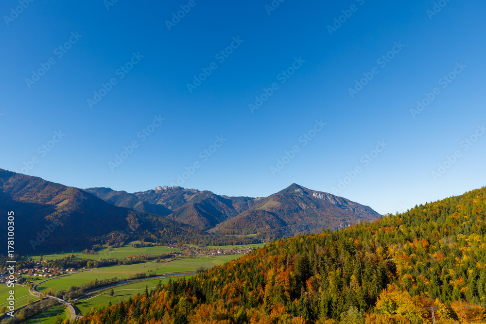 Town Schleching, view from Church Streichen, fall, sunny day