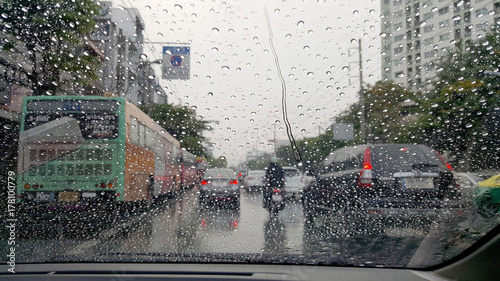 Street in the heavy rain - Thailand Republic