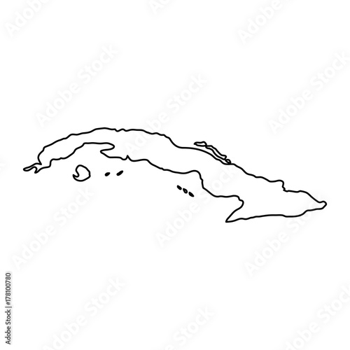 Cuba map of black contour curves of vector illustration