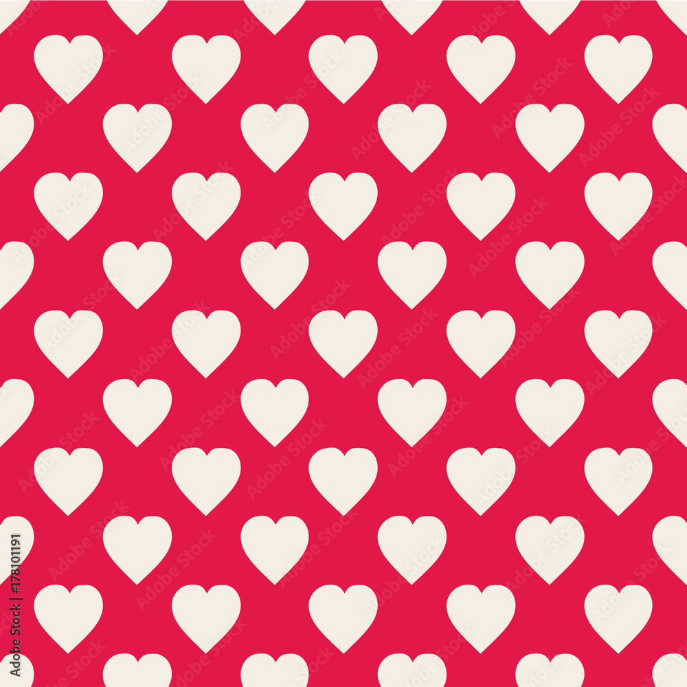  Pattern with hearts. Flat Scandinavian style for print on fabric, gift wrap, web backgrounds, scrap booking, patchwork