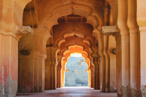 Old ruined arch of Lotus Mahal in Hampi, Karnataka, India.