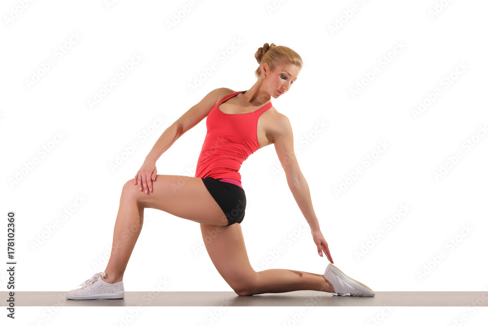 beautiful woman in sportswear doing stretching
