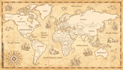 Obraz Stara mapa świata w stylu vintage