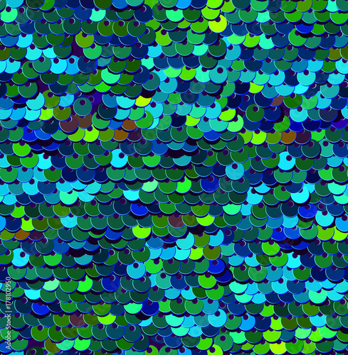 Sequins Seamless Pattern. Emerald Vector Background.