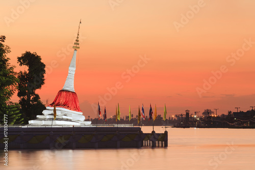 Mutao pagoda diagonal or Bang Pain-Light-House at Wat Pimai Yigavas, since 1985, Nonthaburi province, Thailand photo