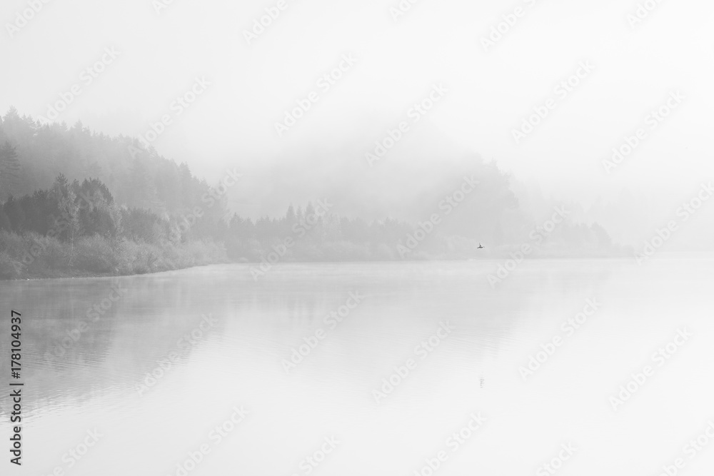 Fototapeta Black and White fine art lake with fog