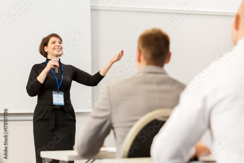 group of people at business conference or lecture